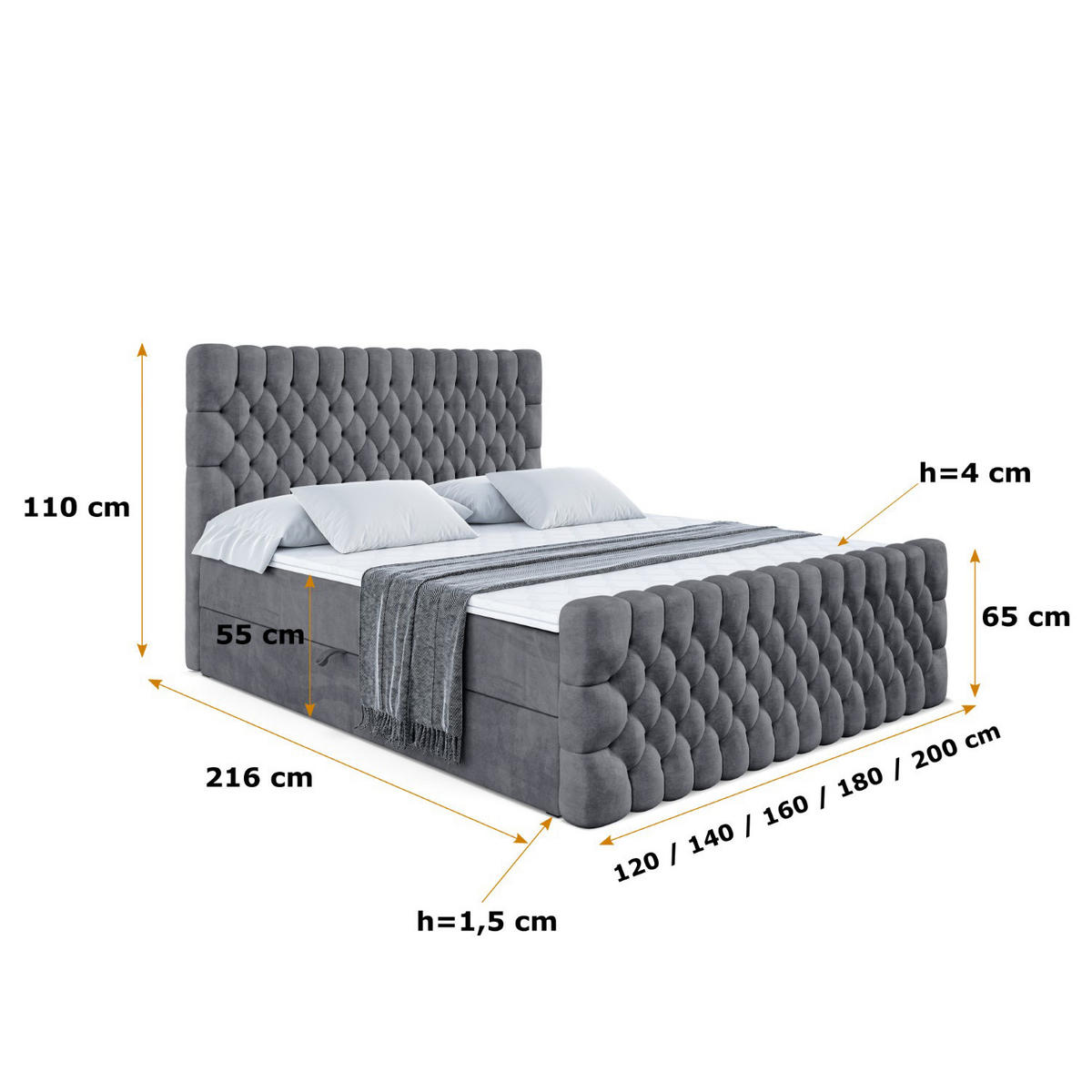 BOXBETT SERENE-Z - 200 x 200 - H4 - Dunkelgrau - Dunkelgrau, Holzwerkstoff (200/200cm) - ALTDECOR