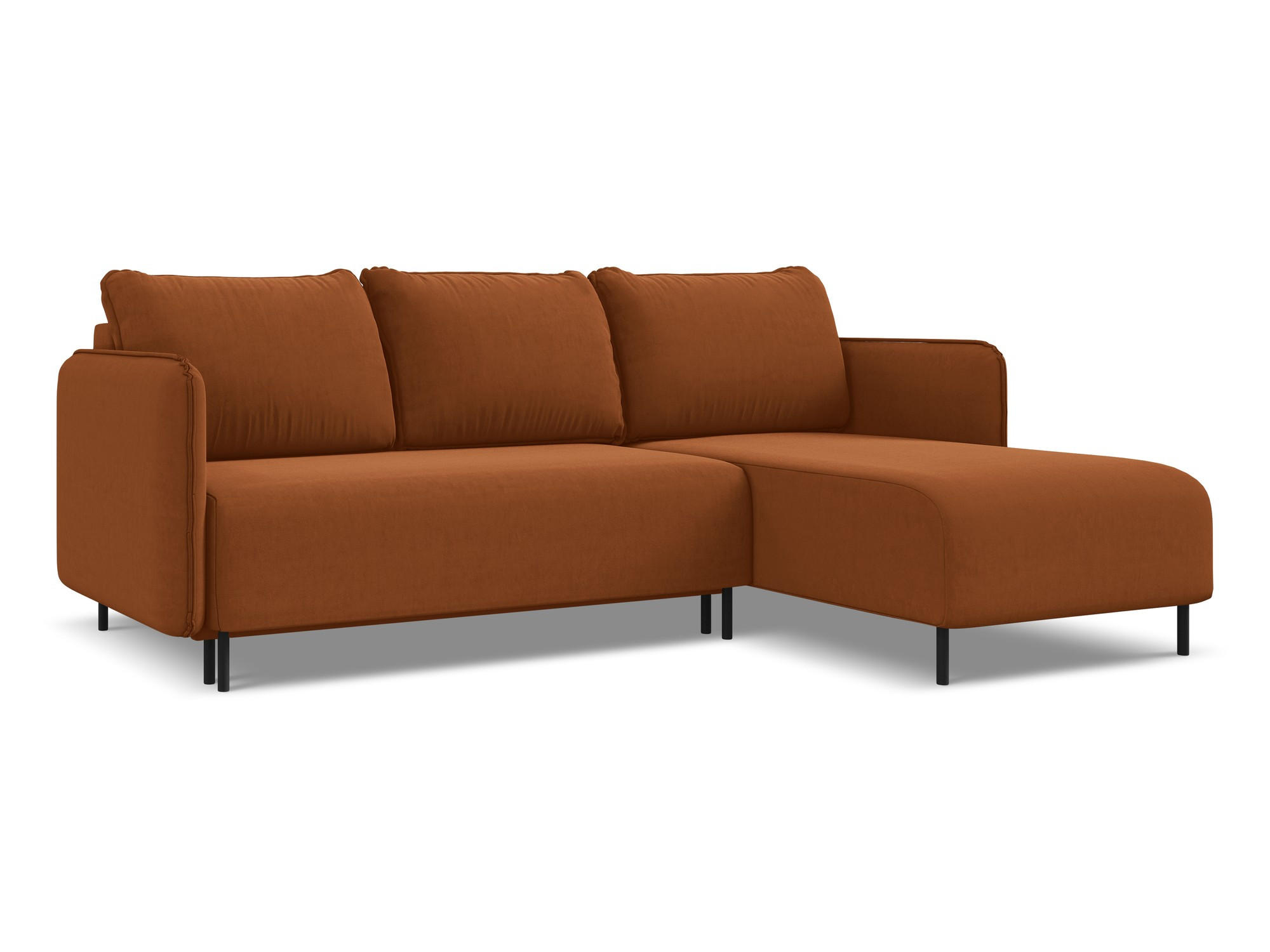 ECKSOFA mit Schlaffunktion Samt Stoff Orange - Terra cotta/Schwarz, Holz/Textil (236/162cm) - Makamii