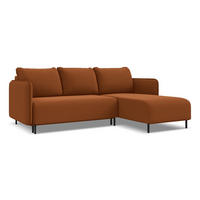 ECKSOFA mit Schlaffunktion Samt Stoff Orange - Terra cotta/Schwarz, Holz/Textil (236/162cm) - Makamii