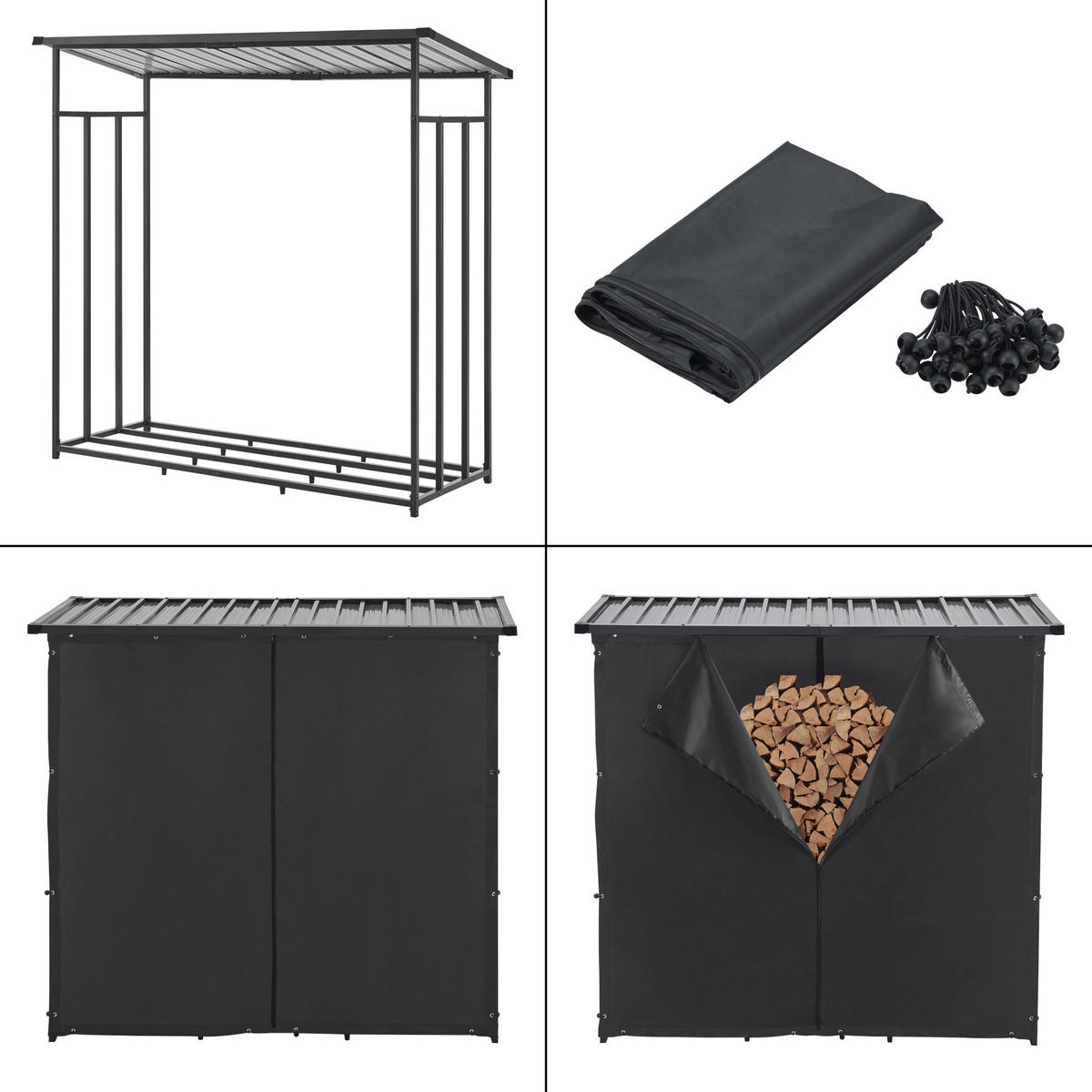 BRENNHOLZREGAL Yakutat - Schwarz, Textil/Metall (180/185/70cm) - casa.pro