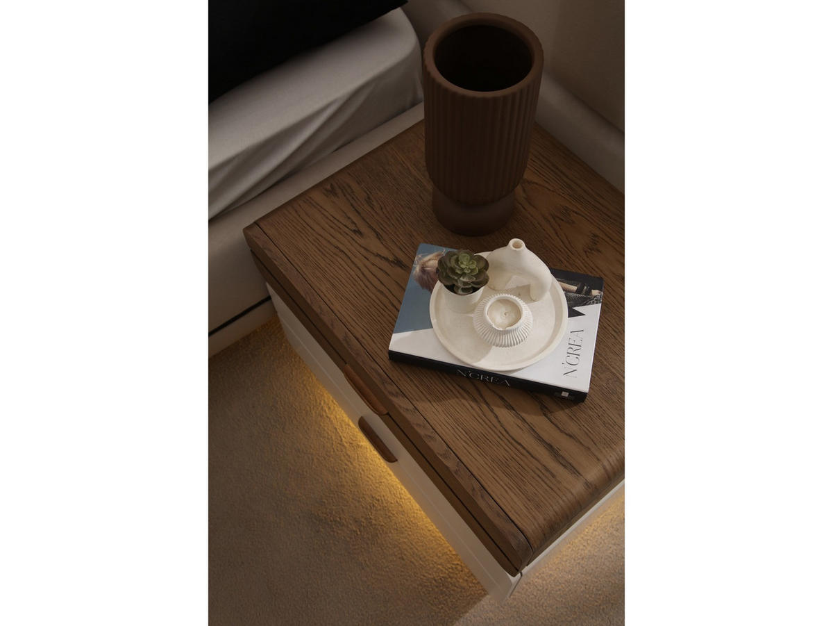 BETTANLAGE Valenica Typ-1 Bett mit Kopfteil 2 Nachttischen Kommode und Kleiderschrank - Beige, Holzwerkstoff (160/200cm)