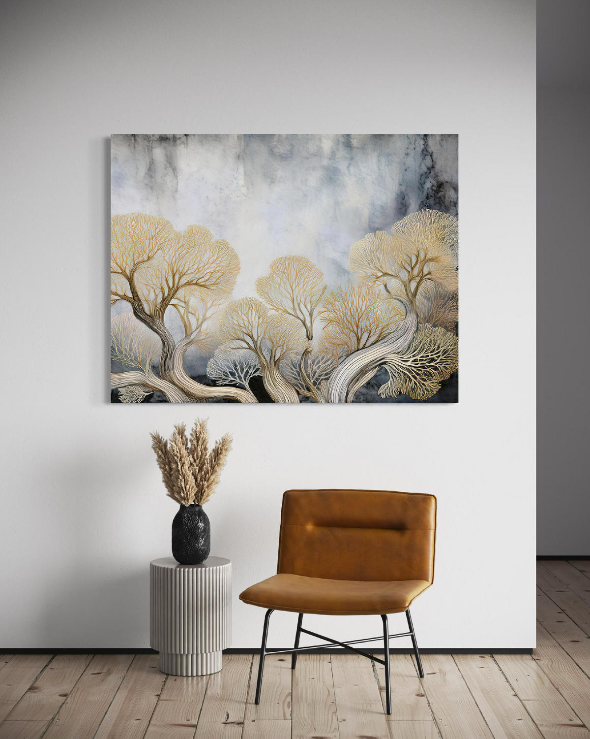 WANDBILD bäume pflanzen abstraktion - Beige, Textil (60/40cm) - Feeby