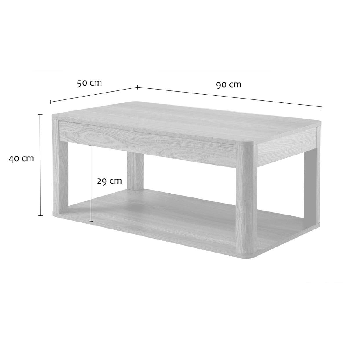 COUCHTISCH 2 rechteckige Holzoptik-Ablagen L90 cm - CELIA - Eschefarben, Holzwerkstoff (56/50/40cm) - Calicosy