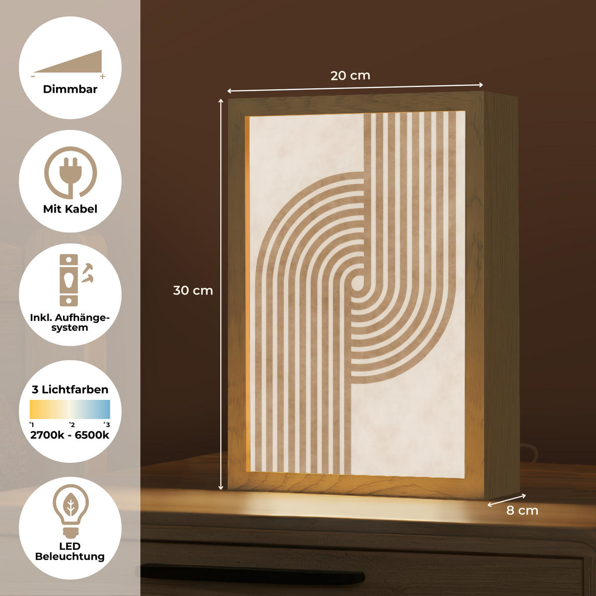 TISCHLEUCHTE Symmetrische Biegung - kupferfarbig 20x30 cm - Cappuccino, Holzwerkstoff (8/20/30cm) - OnlyWow