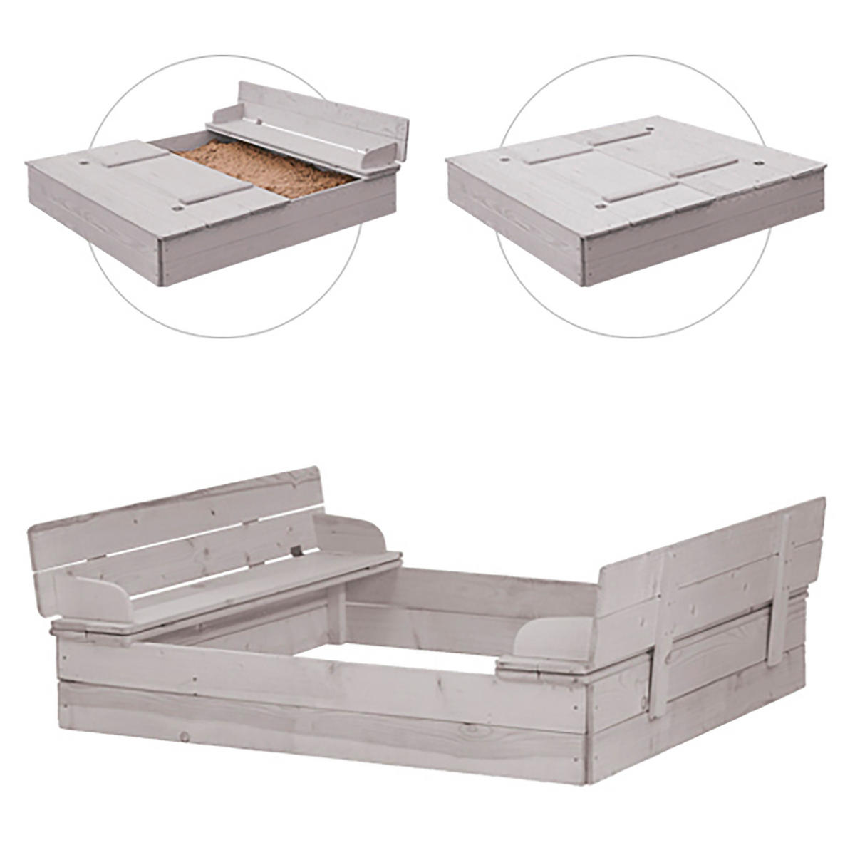 SANDKASTEN aufklappbare Sitzbank grau - Grau, Holz (123.5/127/21.5cm) - Roba