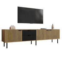 LOWBOARD in Holzoptik TV-Schrank mit Kabelmanagement , für 85-Zoll-Fernseher , B208/T40/H48 cm - Schwarz/Naturfarben, Holzwerkstoff/Metall (208/48/40cm) - STILVORA