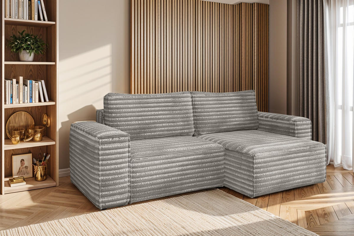 ECKSCHLAFSOFA Bohoo-Ecksofa mit Schlaffunktion stoff Velo Grau Rechts - Grau, Holz/Textil (248/140cm) - Kaiser Möbel