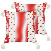 DEKOKISSEN 2er-Set Weiß 45/45 cm Banksia - Rot/Weiß, Textil (45/45cm) - Beliani