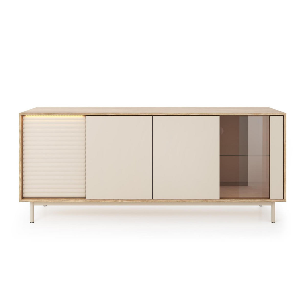 KOMMODE Latilo Kaschmir, viertürige Türkommode mit LED - Kaschmir/Braun, Holzwerkstoff (184/77/40cm) - Bettso