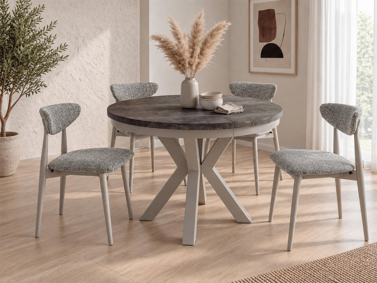 ESSTISCH Clara Grau-Beige runder ausziehbarer, Dunkelgrauer Chicago Beton 100-180/100/76 cm - Dunkelgrau/Grau, Holzwerkstoff/Metall (100/176/76cm) - WFL GROUP