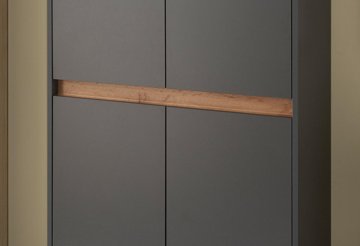 SCHUHSCHRANK grau matt, Eiche Wotan 85 x 195 cm, Flurschrank 4-türig - Eiche Wotan/Schwarz, Holzwerkstoff/Kunststoff (85/195/35cm) - Furn.Design