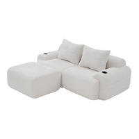 MODULARES 2-Sitzer Sofa Cord mit Getränkehalter und Seitentasche 200/174/80 cm Beige - Beige, Textil (174/200cm) - Redom