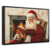 LEINWAND Bilder mit Rahmen - Weihnachten - Weihnachtsmann - Winter - Open Fireside - 60x40 - Dunkelrot, Textil (60/40cm) - MuchoWow
