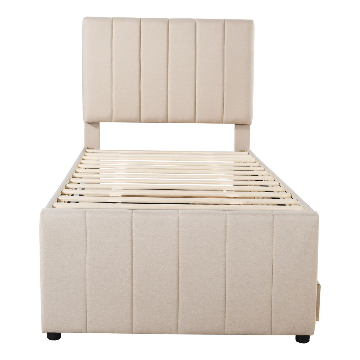 POLSTERBETT aus Leinen 203x90x118 cm in Beige mit Ausziehbett & 3 Schubladen - Beige, Textil (90/200cm) - Modfu