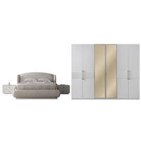 BETTANLAGE BRONZ Schlafzimmer-Set, 4-teilig, Beige, Bett mit Kopfteil, 2 Nachttische und Kleiderschrank - Beige, Leder/Holzwerkstoff (160/200cm) - Villa Möbel