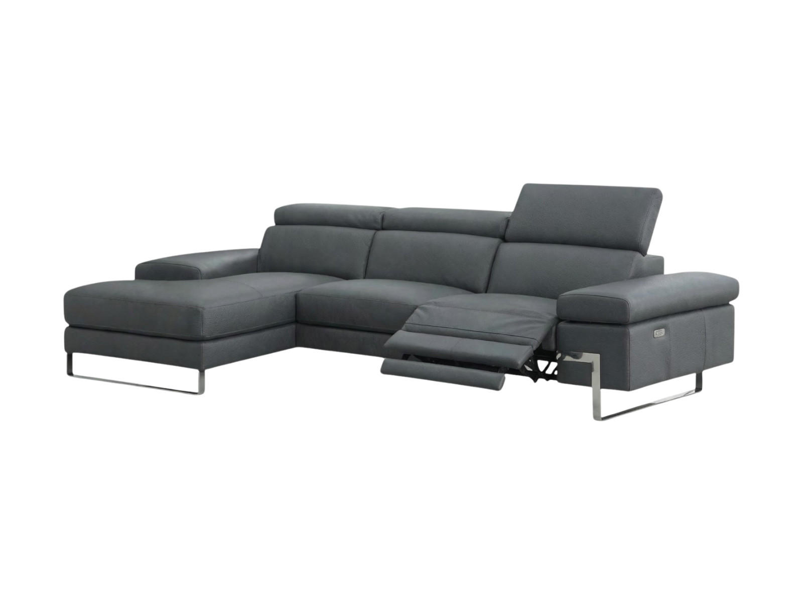 ECKSOFA Lete Echtleder mit 1 x Relaxfunktion Anthrazit - Anthrazit, Leder/Metall (232/160cm)
