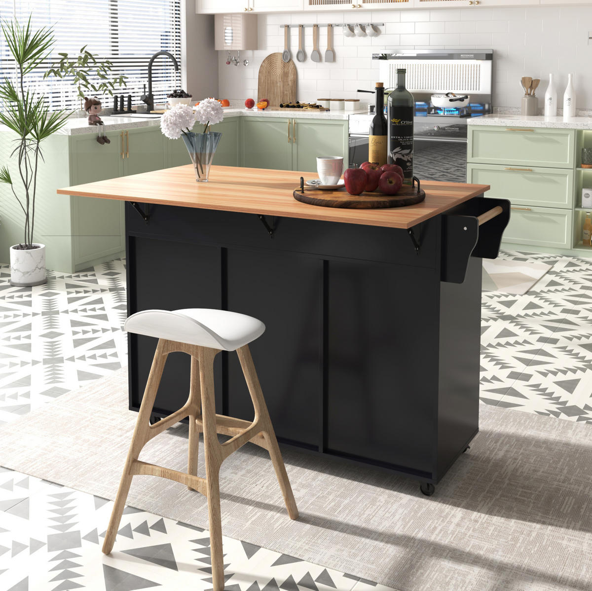 SERVIERWAGEN mit klappbarer Platte 129x71x91,5 cm MDF Black/Natural - Schwarz, Holz (46/91.5/120cm) - Beauniv
