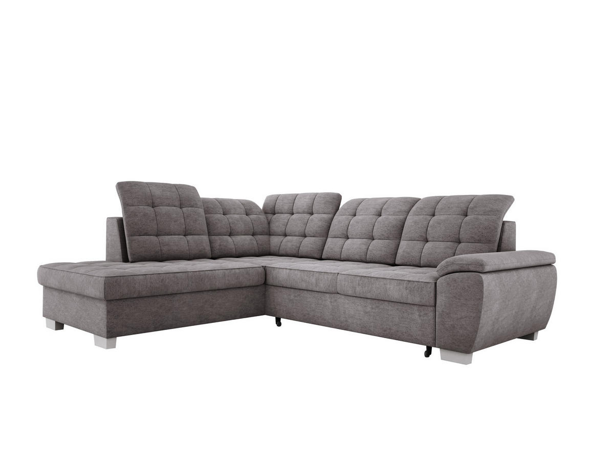 ECKSOFA LOTTA L-förmig Bettkasten verstellbare Kopfstützen hochwertige Verarbeitung lose Rückenkissen freistehend LINKS 212x258x106 cm Light Grey - Hellgrau, Holz/Textil (212/258cm) - DomoHome