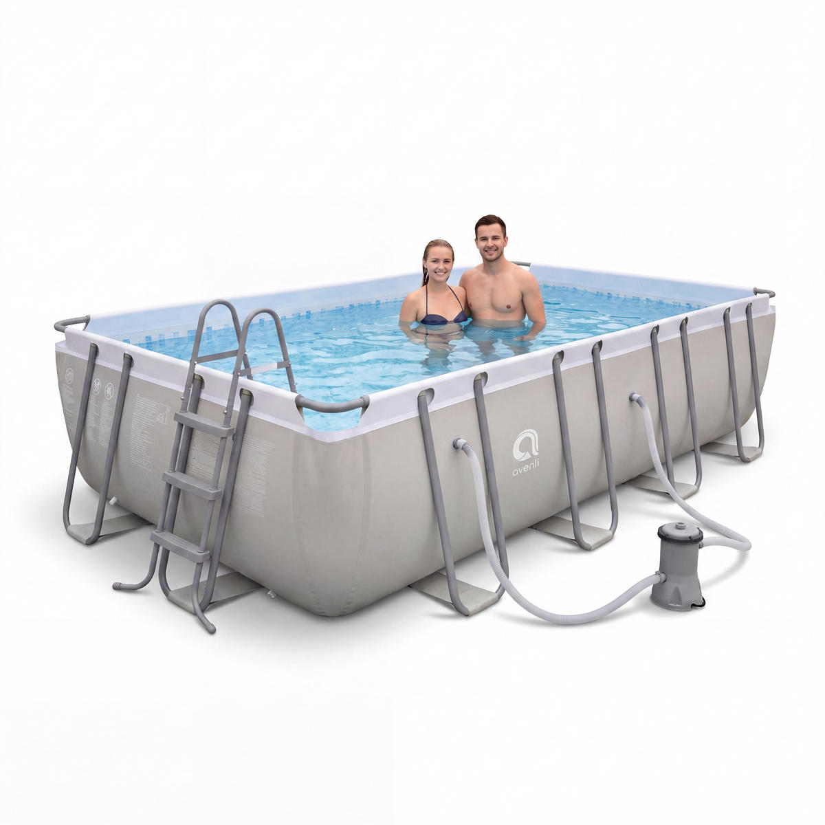 POOL Komplettset rechteckig 549x305x122 cm grau mit Sandfilter und Leiter - Grau, Kunststoff/Metall (305/122/549cm) - Avenli