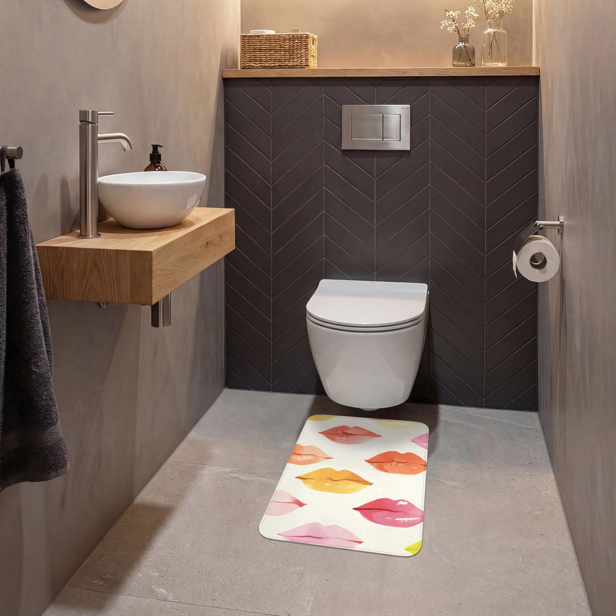 WC PŘEDLOŽKA Rty - barevné - lesklé 40x60 cm - růžová, textil/plast (40/1cm) - OnlyWow