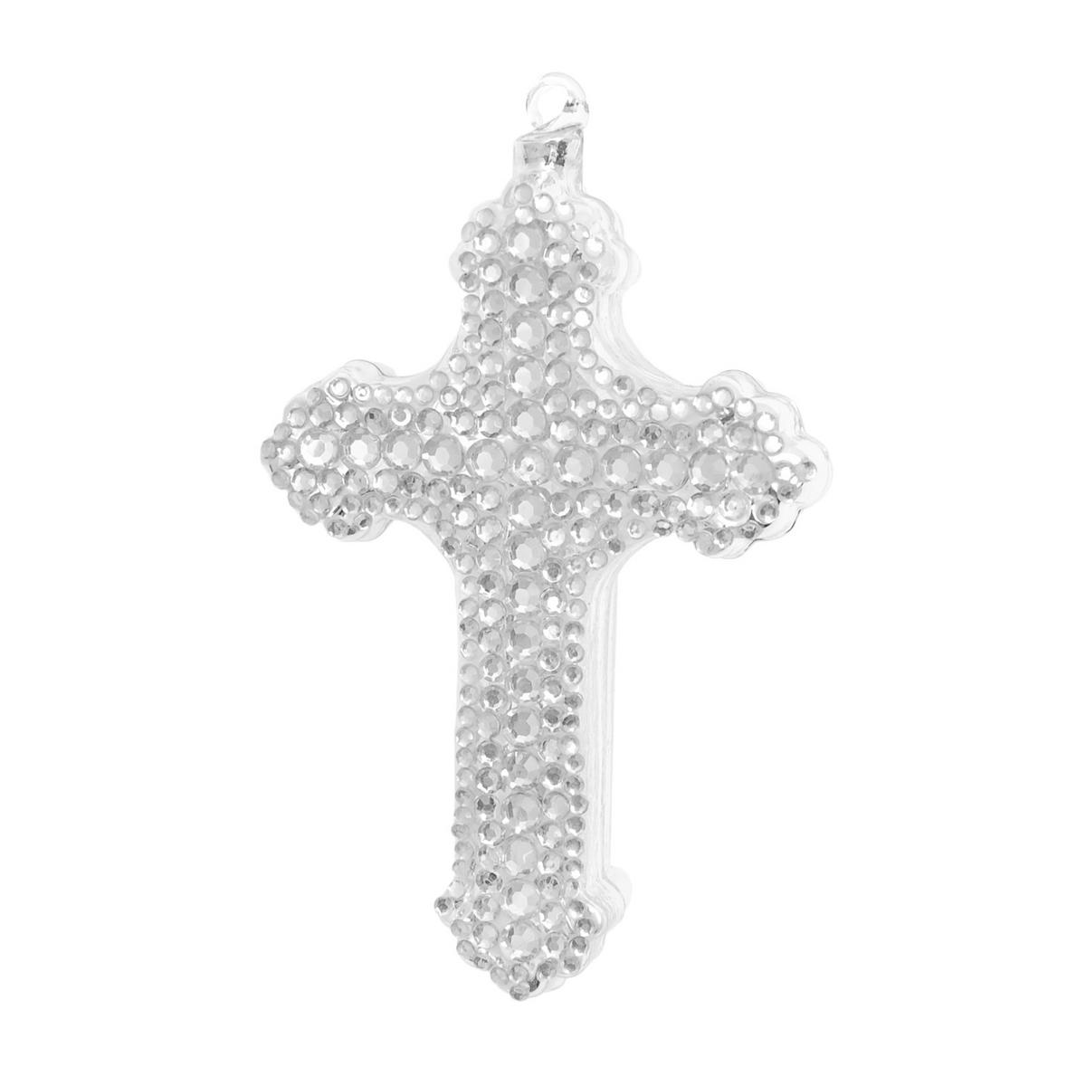 CHRISTBAUMSCHMUCK Kreuz mit Strasssteinen Silberfarbig 10cm (Glas / 1 Stk.) - Silberfarben, Glas (6/10/3cm) - Krebs Glas Lauscha