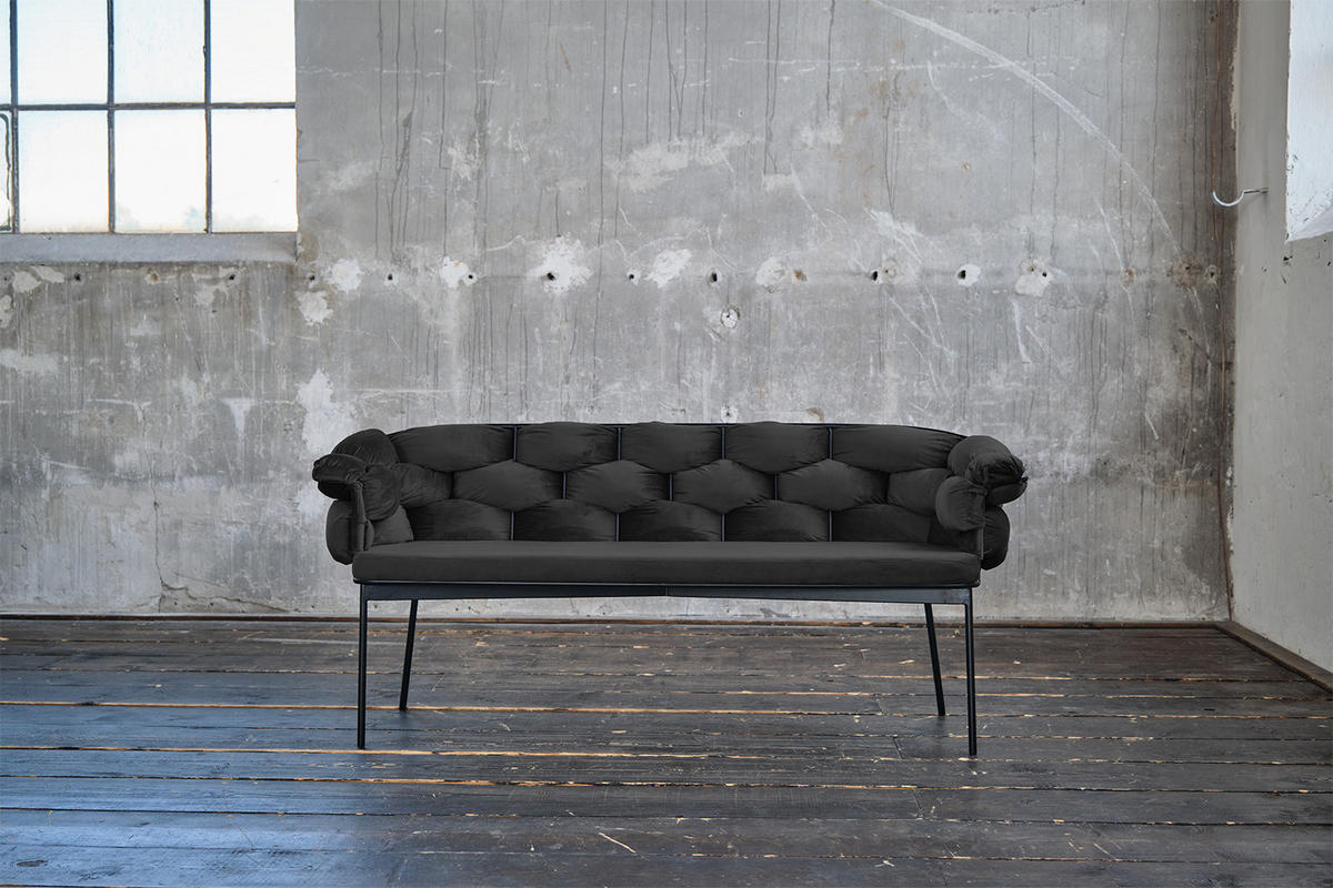 SITZBANK MONTY Schwarz Velvet - Schwarz, Textil (180/78/62cm) - KAWOLA
