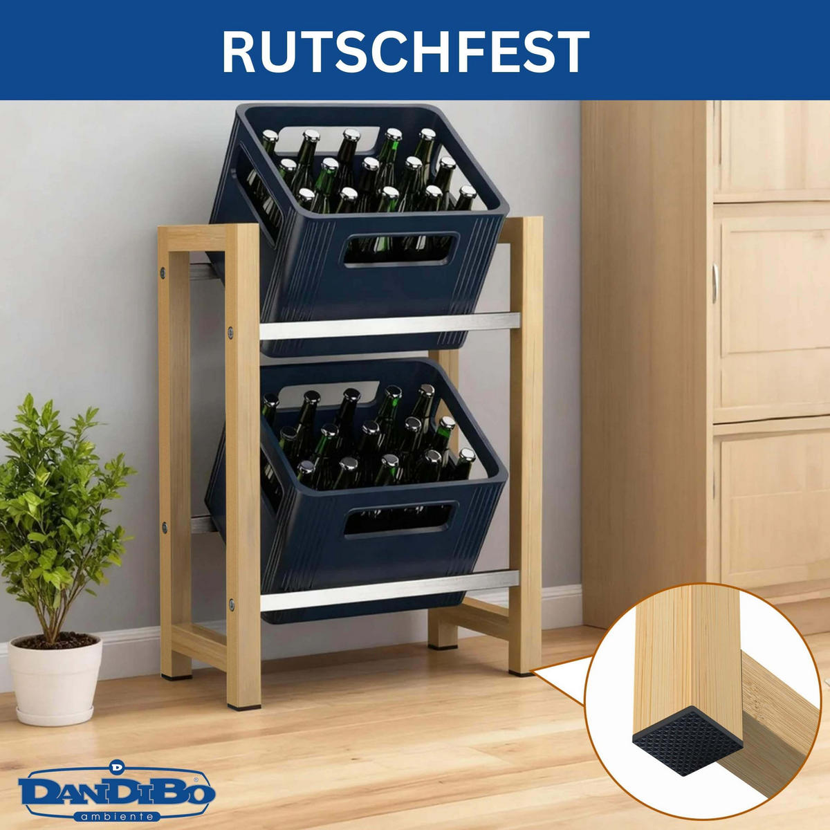 GETRÄNKEKISTENREGAL 2 Kisten Holz Bambus Edelstahloptik 96657 - Schwarz, Holz (56/71/32cm) - DanDiBo