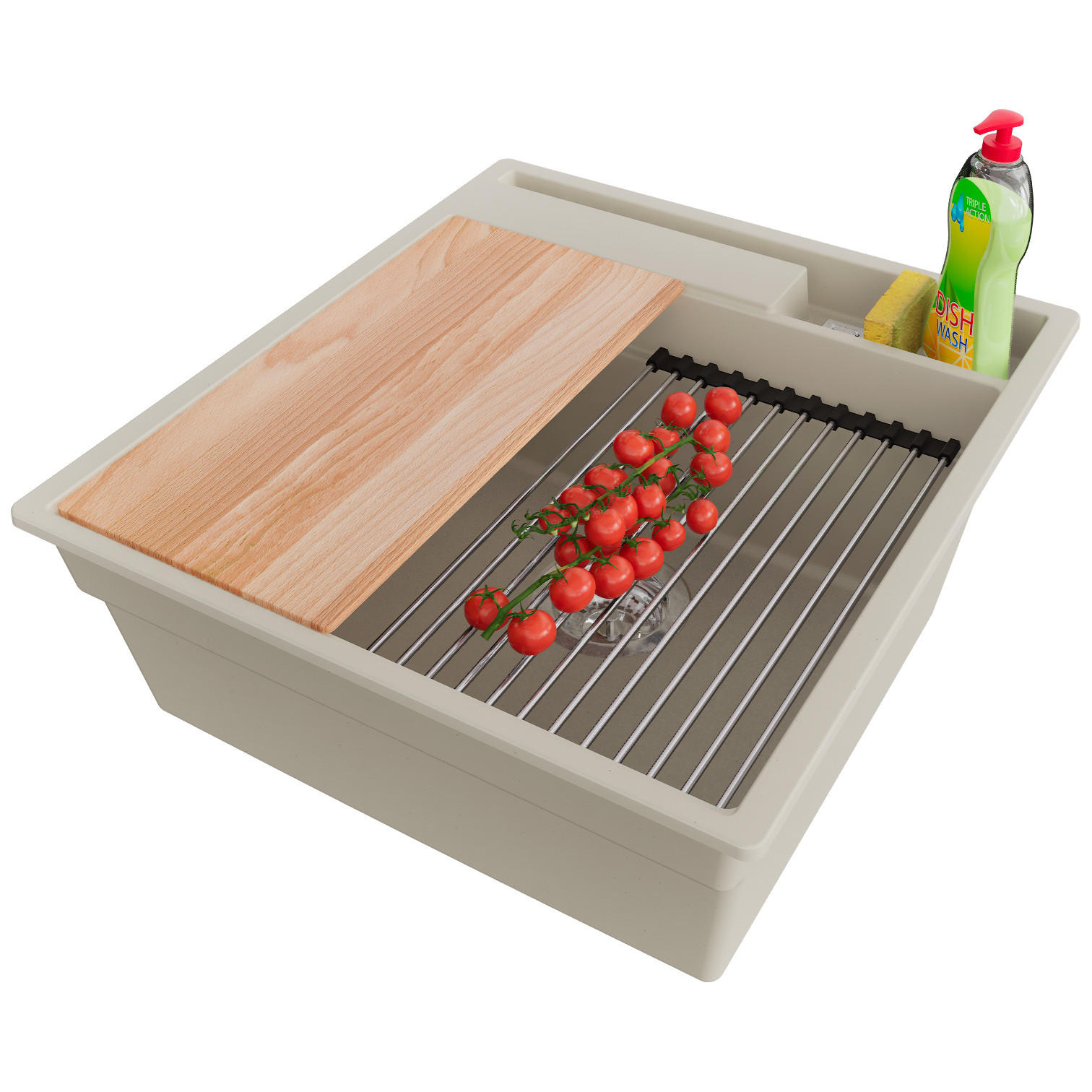 SPÜLBECKEN Oslo Pocket, 2-er set Beige 48/53 cm 1 Becken + Ablauf-Set + Küchenzubehörset ab 50er Unterschrank - Chromfarben/Beige, Kunststoff (48/20/53cm) - Primagran