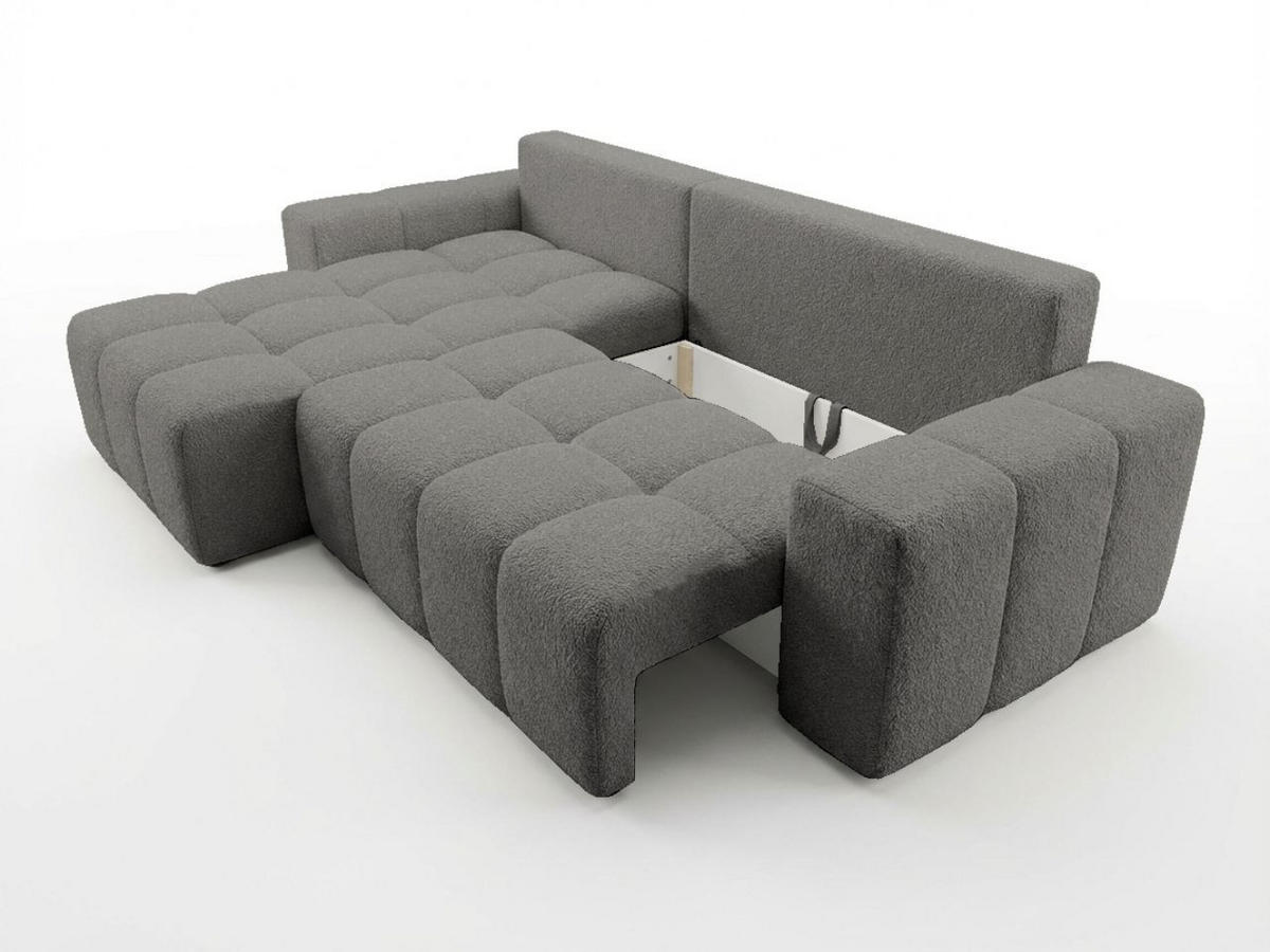 ECKSOFA Bresso Bouclé-Stoff Grau - Grau, Holz/Textil (255/168cm) - Graingold