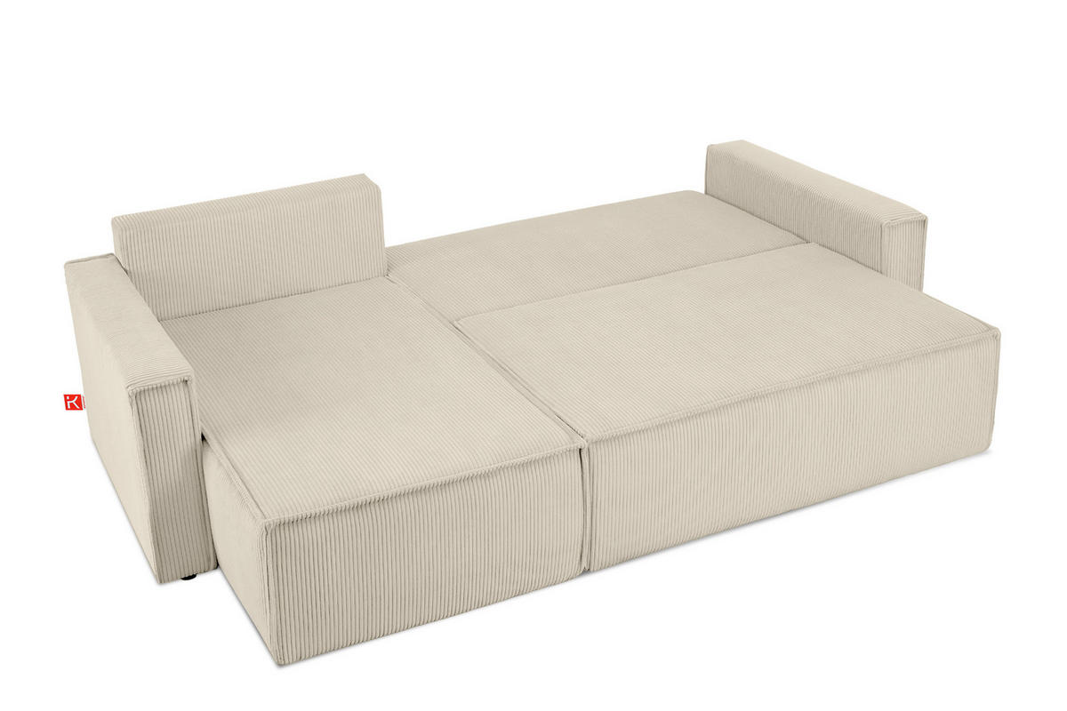 ECKSOFA-LINKS/RECHTS NAPI Schlaffunktion mit Cordbezug, creme - Creme/Schwarz, Textil (246/148cm) - KONSIMO®