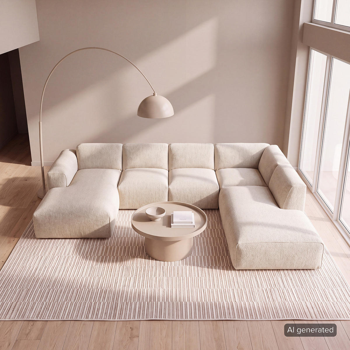WOHNLANDSCHAFT mit Longchair - Beige/Schwarz, Kunststoff/Textil (325/71/235cm) - home24