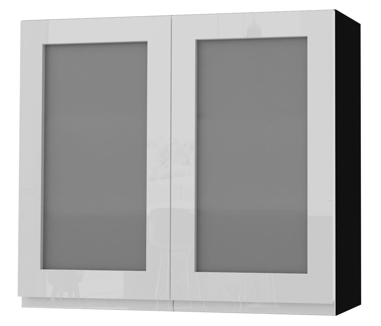 Feldmann-Wohnen Hängeschrank Weiß Hochglanz, Schwarz 80x72x32.5 cm