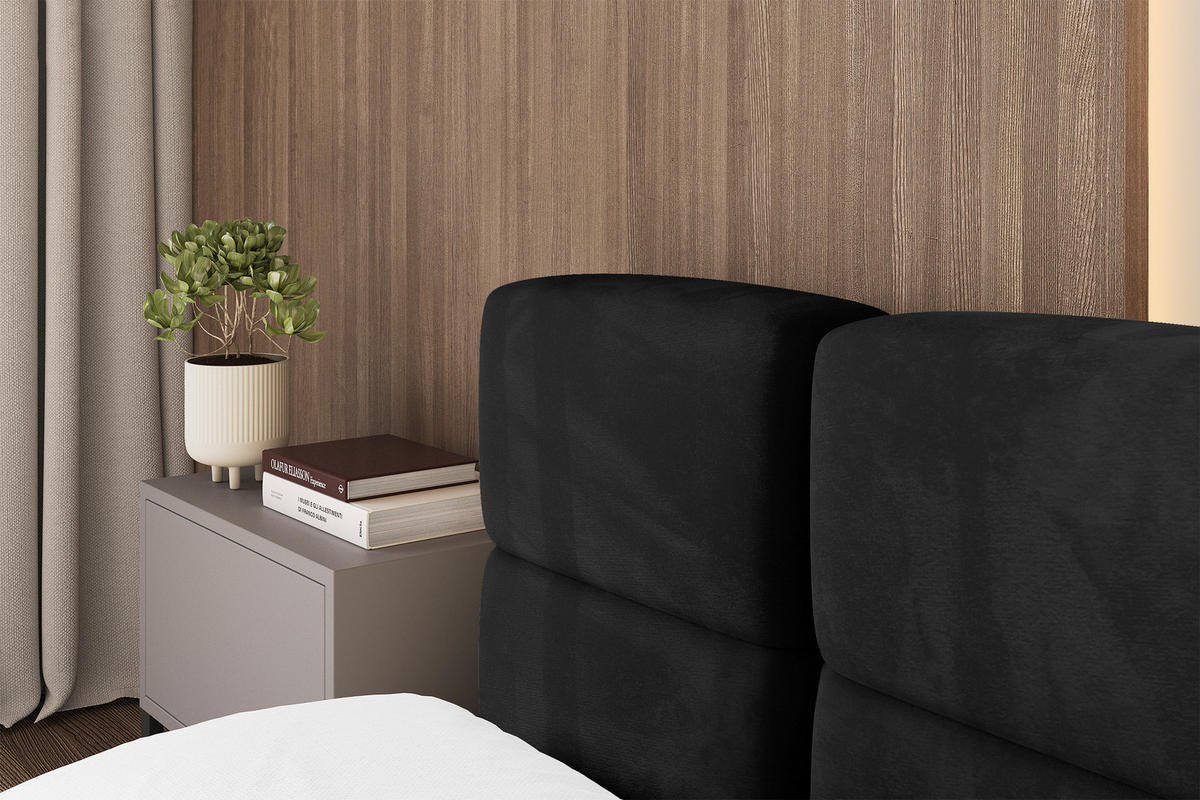 POLSTERBETT mit Bettkasten und Lattenrost, Bett mit Matratze H3/H4, Kopfteil, Boxbett, Doppelbett mit Stauraum - NATA-v1 200x200 Schwarz - Schwarz Hochglanz, Holzwerkstoff/Textil (200/200cm) - ALTDECOR