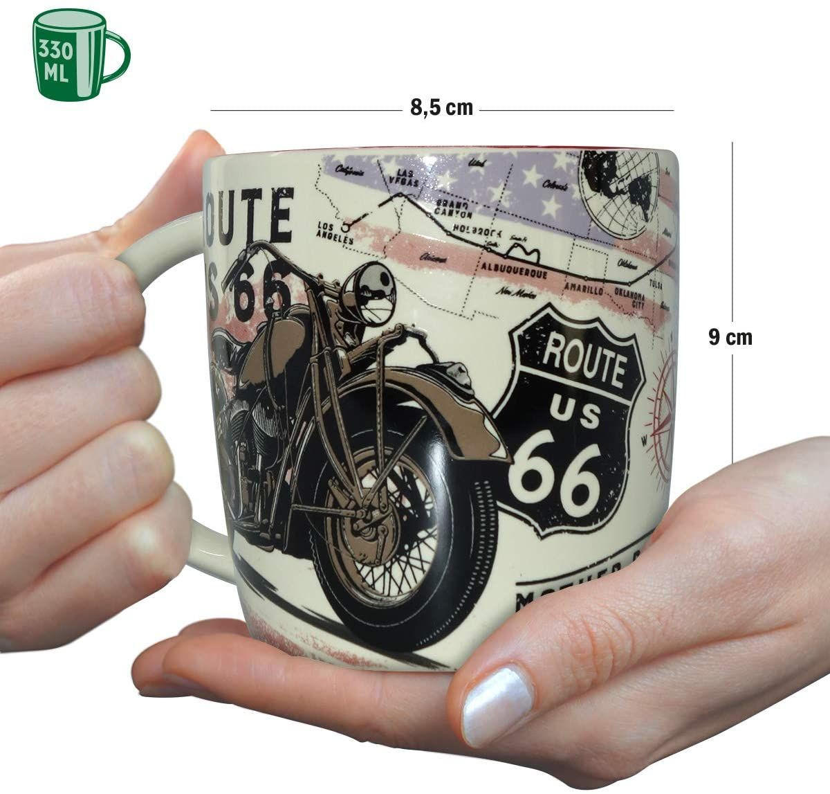 KAFFEETASSE 330 ml US Highways Route 66 Bike Map - Multicolor, Keramik (0.33L) - Nostalgic-Art