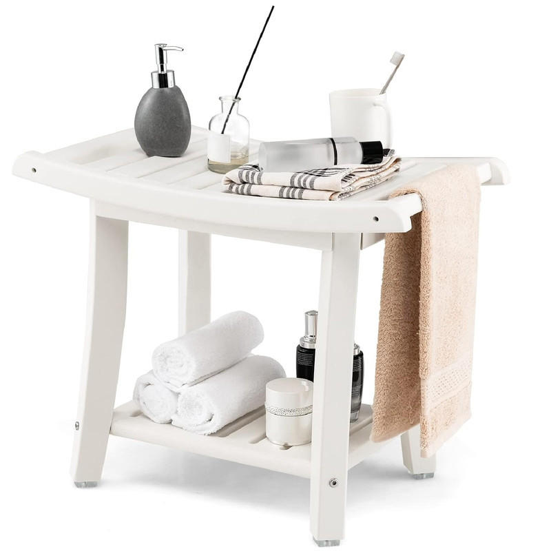 DUSCHBANK mit Ablage weiß - Weiß, Kunststoff (60.5/48/34cm) - COSTWAY