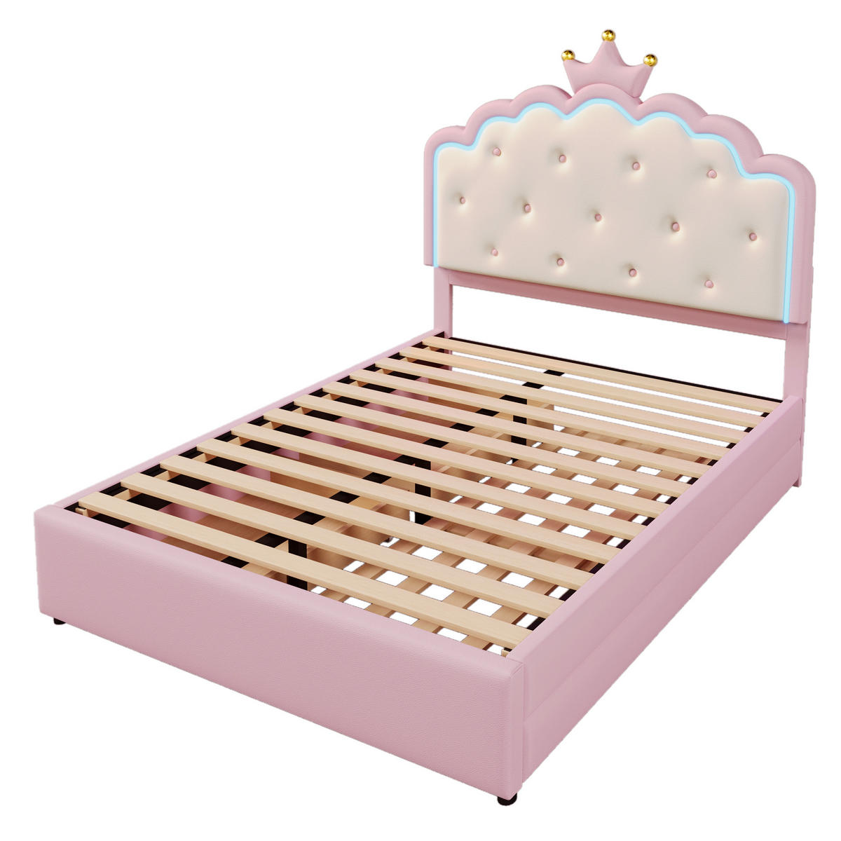 POLSTERBETT 140x200cm Rosa PU Kronprinzessinnenform Ausziehbett 2 Schubladen - Pink, Holz (140/200cm) - FLIEKS