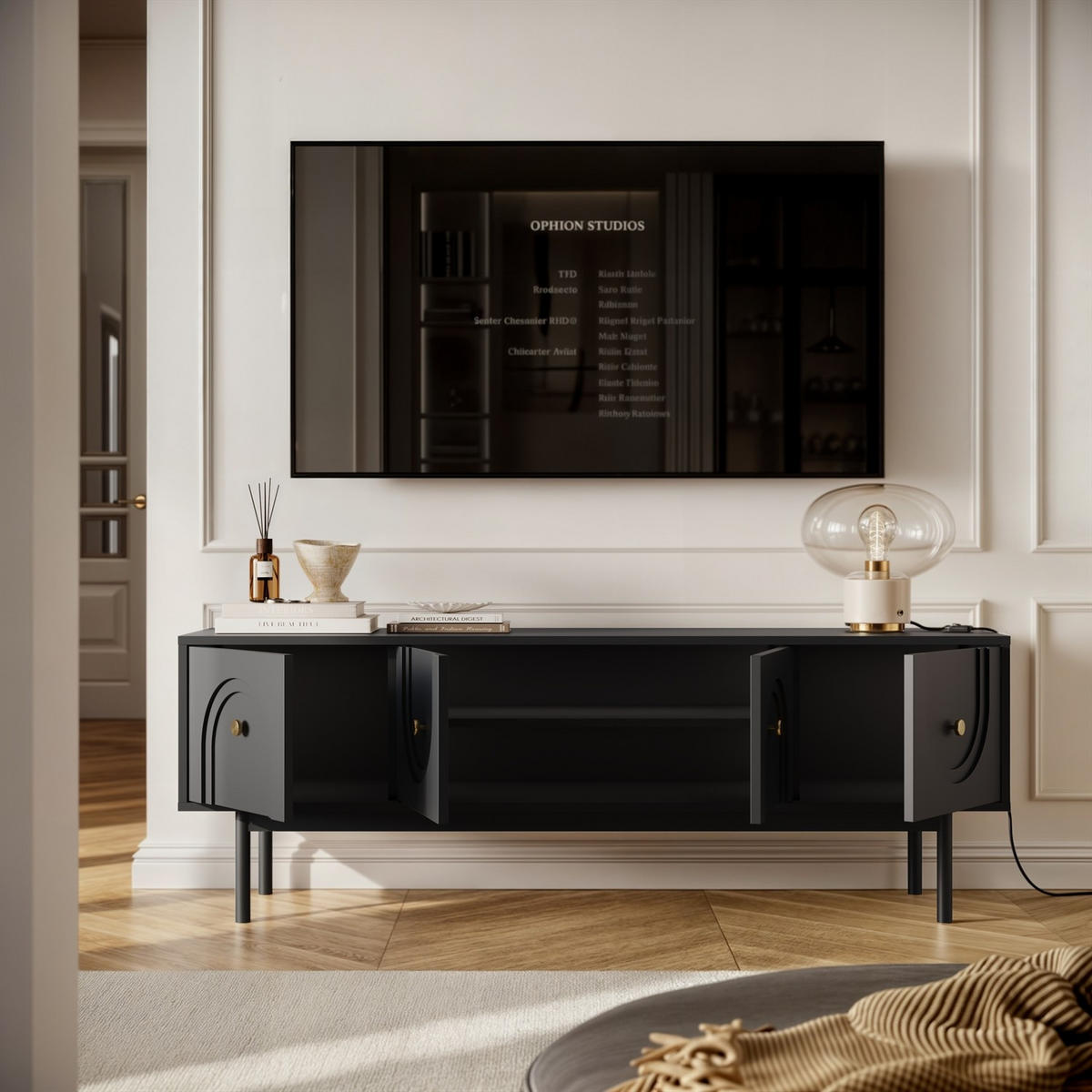 TV-SCHRANK LIBERTY auf Holzbeinen schwarz - Schwarz, Holzwerkstoff (154/53.5/39cm) - Lookway