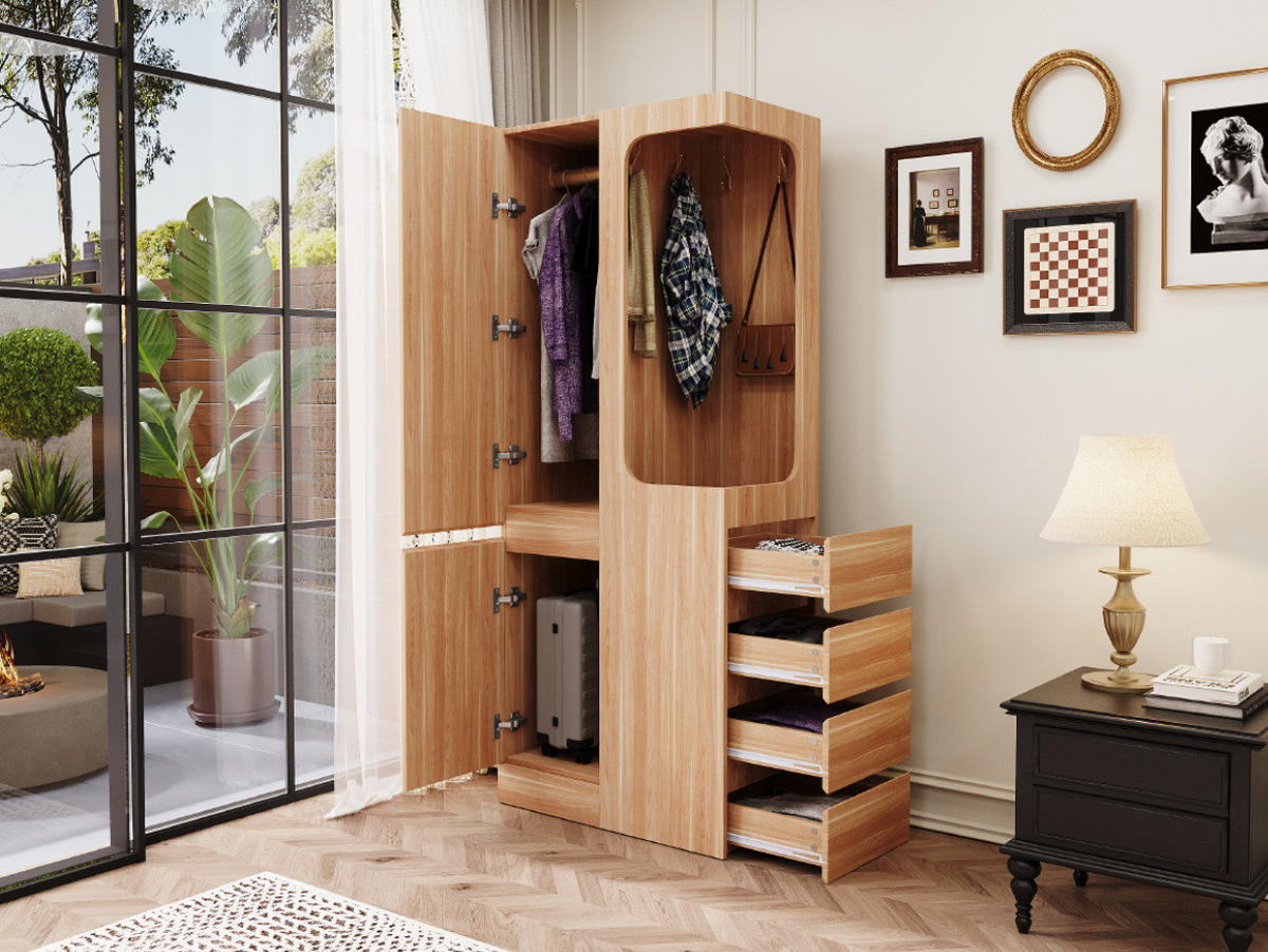 KLEIDERSCHRANK 70/170/40 cm Weiß/Holz aus Kiefer, Sperrholz und MDF mit Schubladen - Nussbaumfarben, Holzwerkstoff (40/170/70cm) - OKMYHOME