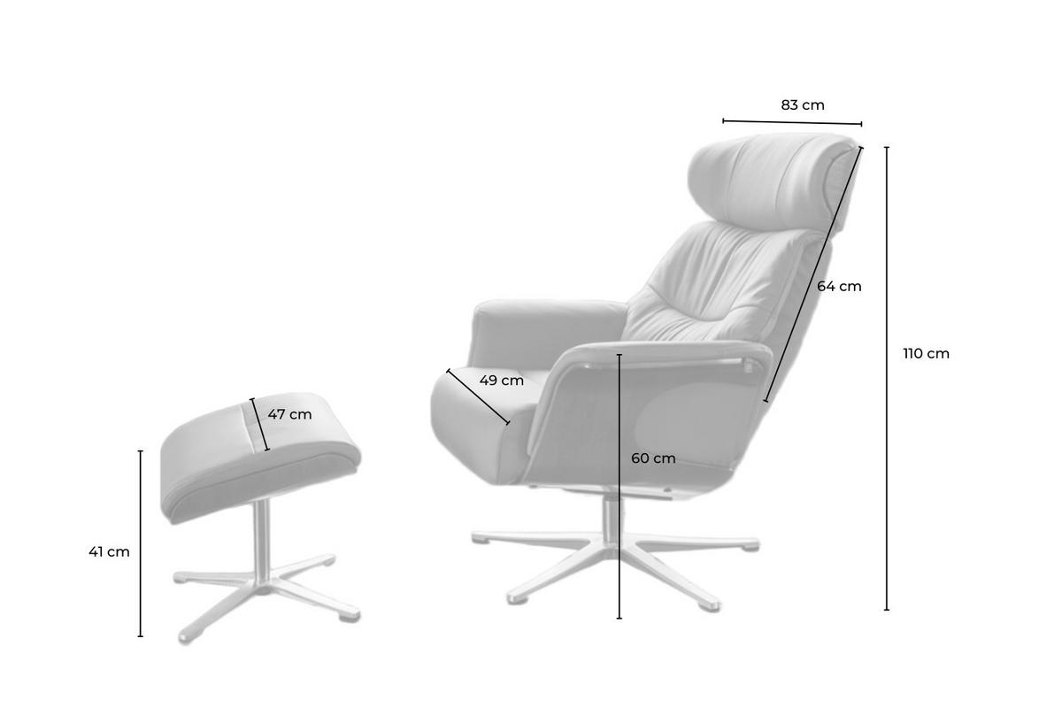 RELAXSESSELSET TOSAR Grau Leder - Silberfarben/Hellgrau, Leder/Metall (83/110/89cm) - KAWOLA
