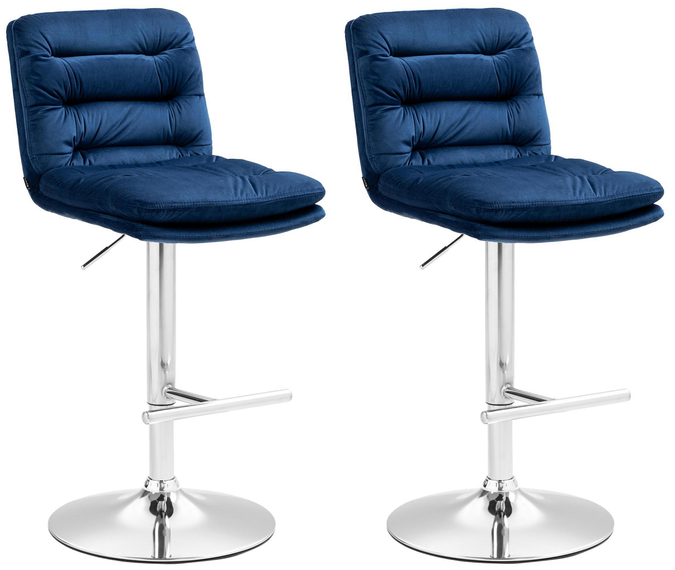 BARHOCKER 2er Set Diamant Samt chrom blau - Blau/Chromfarben, Textil/Metall (42/116/56cm) - TPFLiving