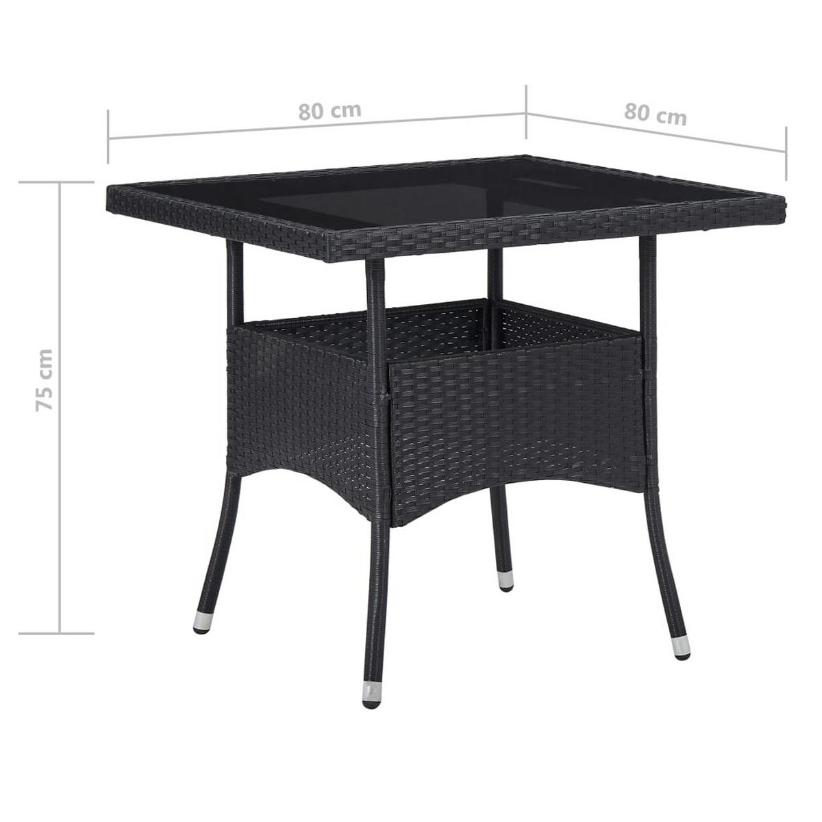 LOUNGEGARNITUR mit Kissen und Bistrotisch, aus Poly Rattan und Glas, in Schwarz, 3-teiliges Set - Schwarz, Kunststoff - vidaXL