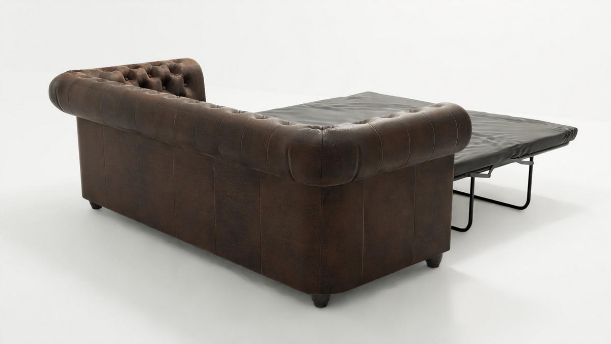 CHESTERFIELD-SOFA 3-sitzer mit Schlaffunktion Flux Dunkelbraun Microfaser Vintageoptik - Dunkelbraun/Braun, Holz/Textil (203/72/86cm) - S-Style Möbel