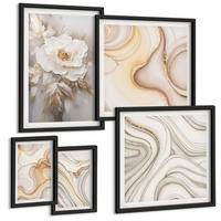 BILDER SET 5er Set - 50x50 cm & 20x30 cm & 40x60 cm Schwarzer Rahmen - Rose Eiffelturm Pferd Riesenrad S/W - Schwarz, Kunststoff (40/60cm) - TULUP