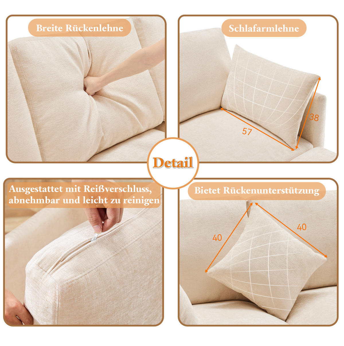 ECKSOFA 216/161/81 cm Beige aus Chenille mit Hocker und 4 Kissen - Beige, Textil (161/216cm) - OKWISH