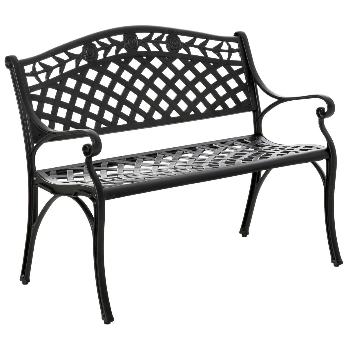 GARTENBANK,2-SITZER Alu Metall Armlehnen Landhausstil,schwarz - Schwarz, Metall (102.5/84/61cm) - Vallsero
