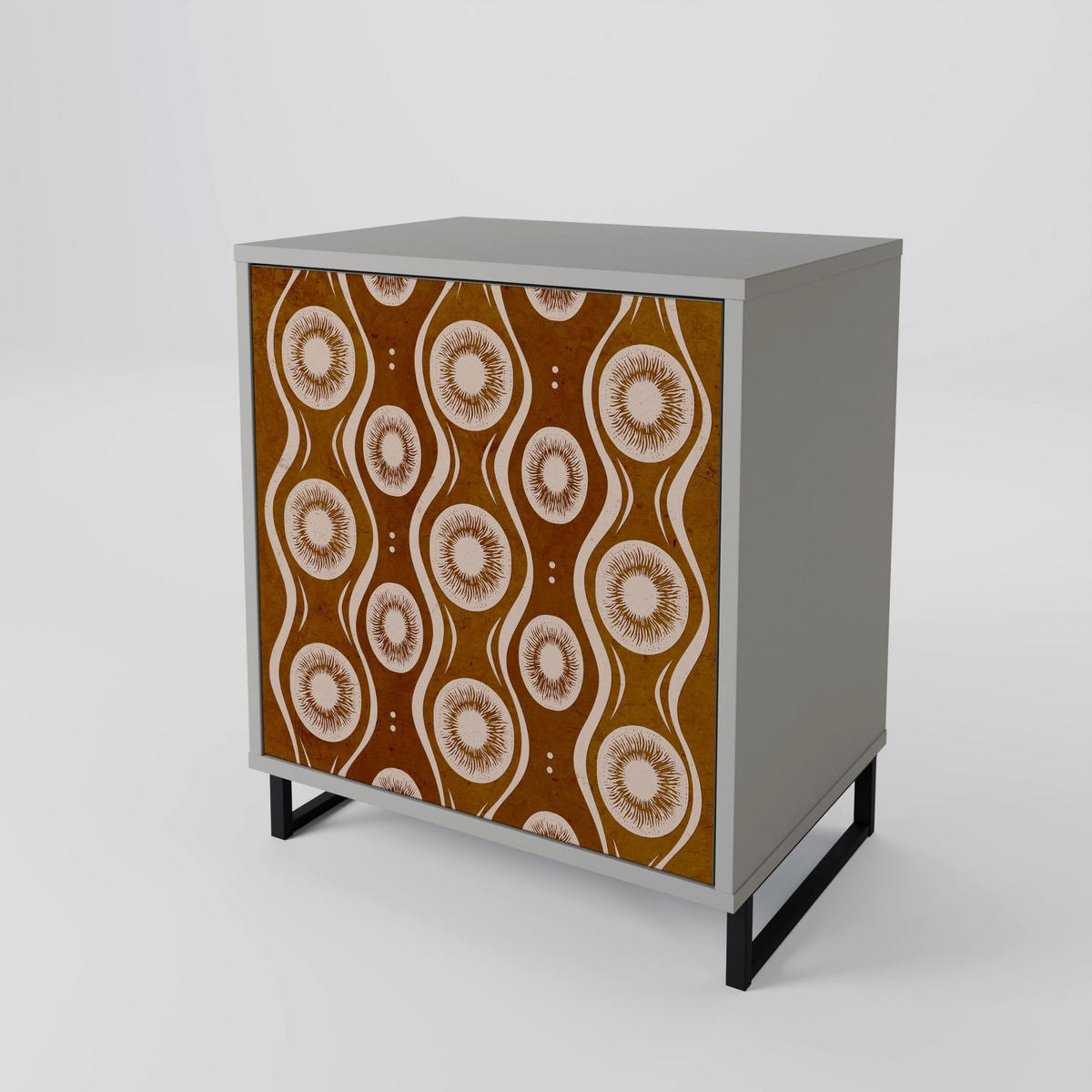 SIDEBOARD BROWN EYES, Grau, 57,5x42x72,5 cm, Schwarze Metallfüße - Multicolor/Schwarz, Holzwerkstoff/Metall (57.5/72.5/42cm) - SpaceRebels