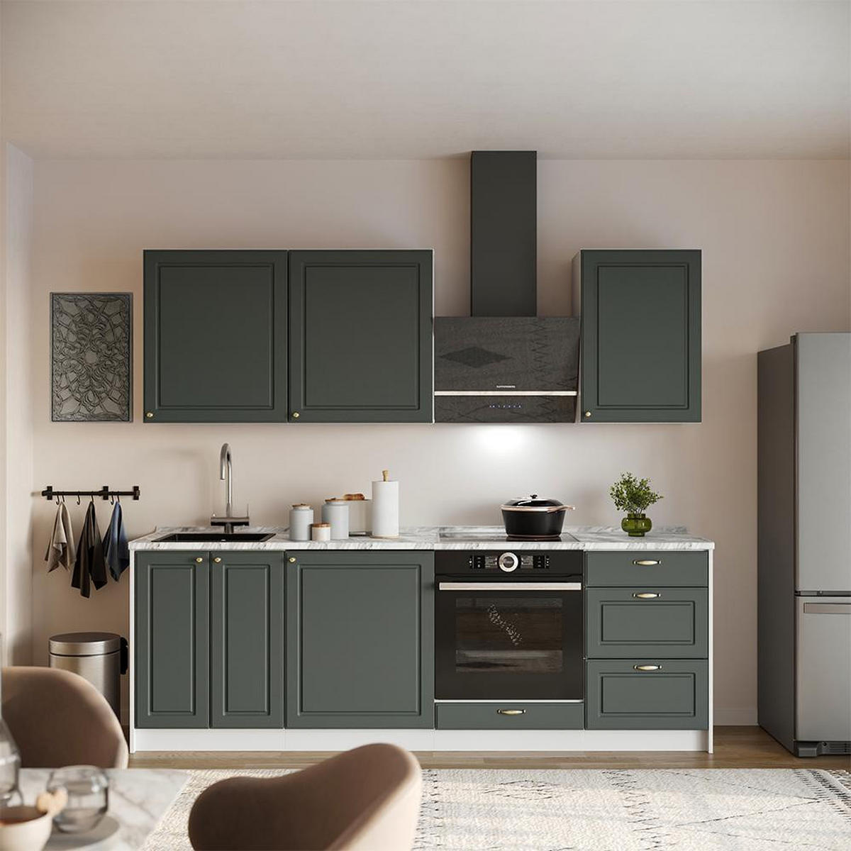 SPÜLENUNTERSCHRANK Fame-Line, Grün-Gold Landhaus/Weiß, 60 cm - Weiß/Grün, Holzwerkstoff (60/82/51.6cm) - Vicco