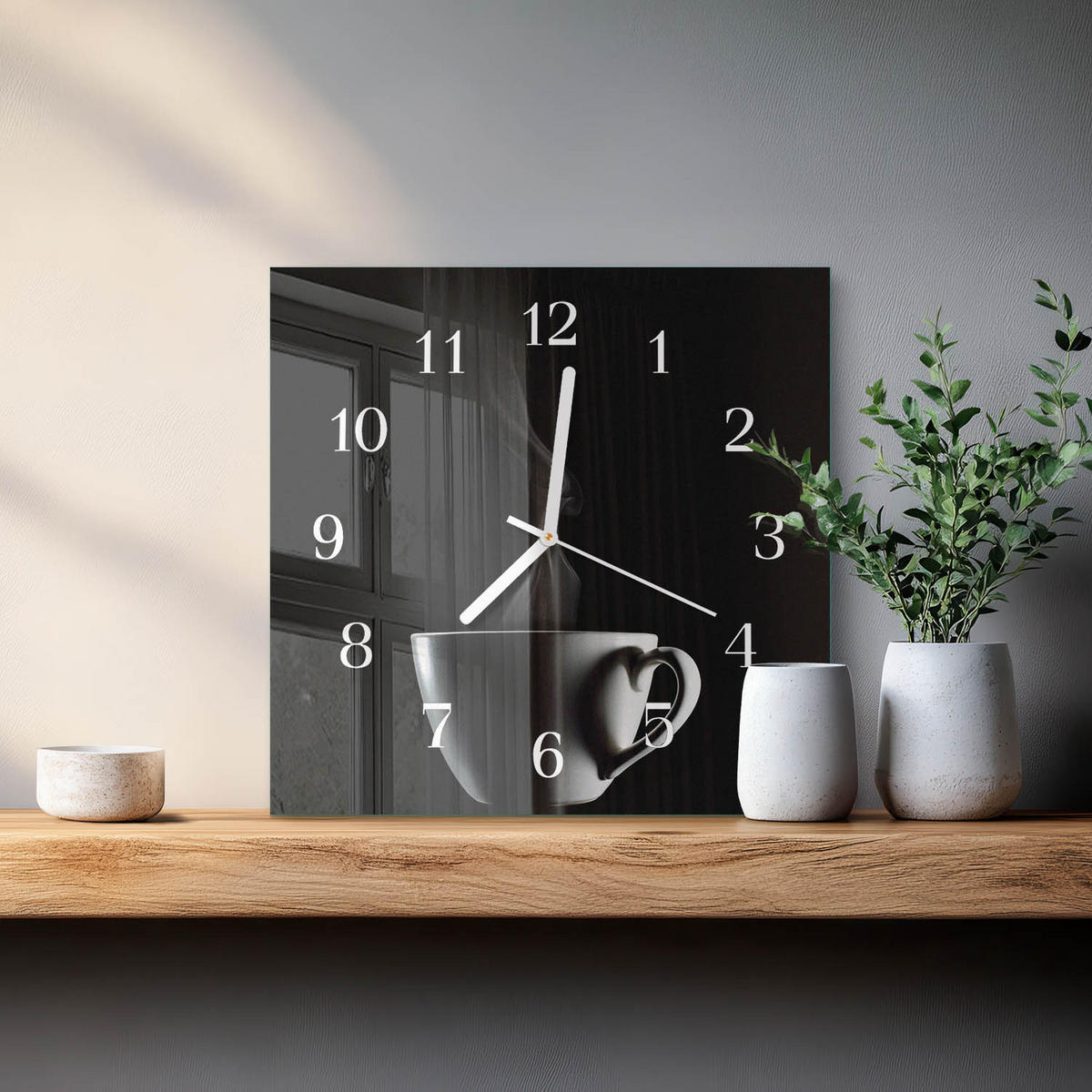 WANDUHR 30x30 cm - Tasse - Schwarz, Glas (30/30/0.4cm) - TULUP
