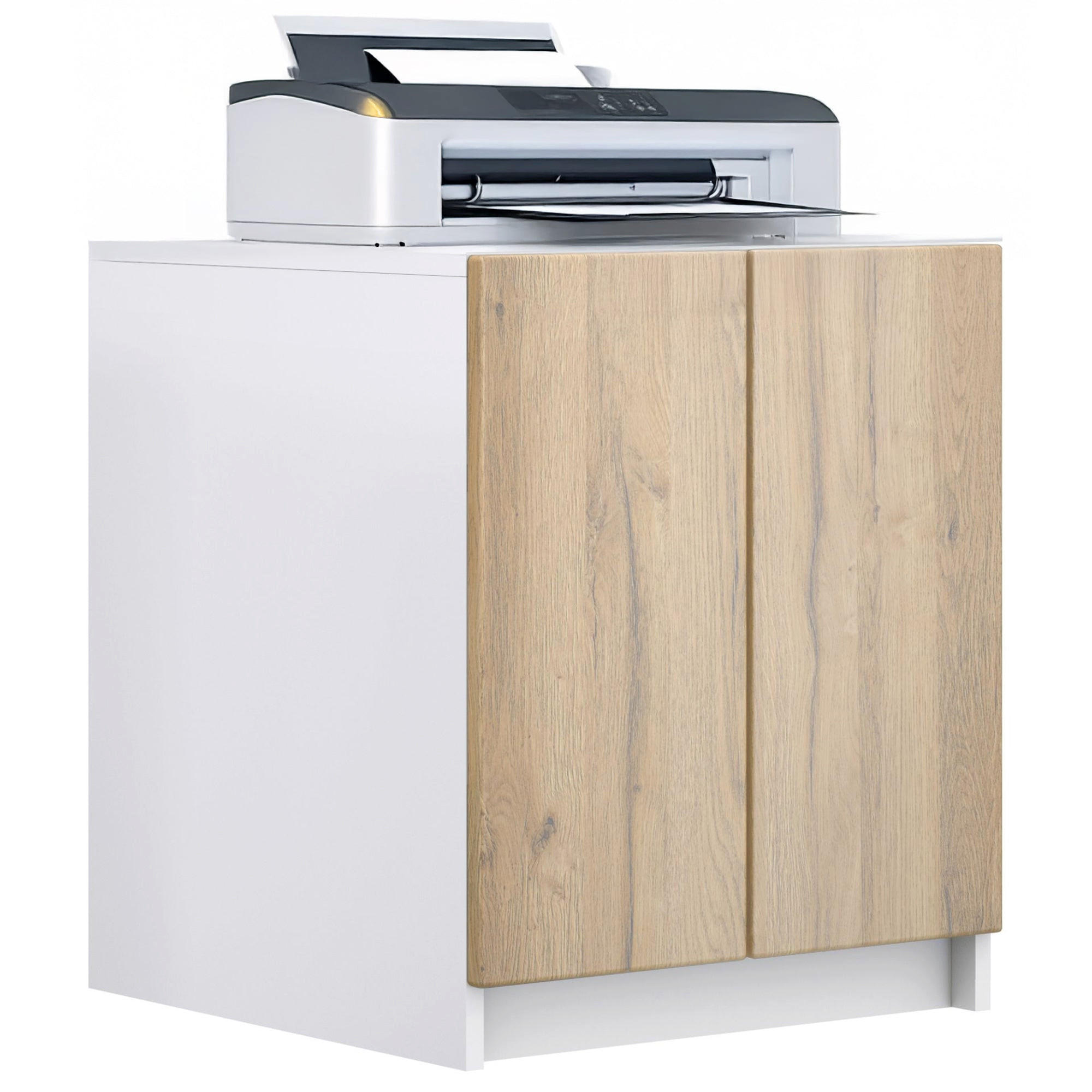 DRUCKERSCHRANK Elona, Druckerkommode mit Soft-Close & Push-to-Open, Home Office & Büro, Weiß/Eiche Natur (51 x 60,5 x 54 cm) - Eiche Wotan, Holzwerkstoff (51/60.5/54cm) - InnoFurn