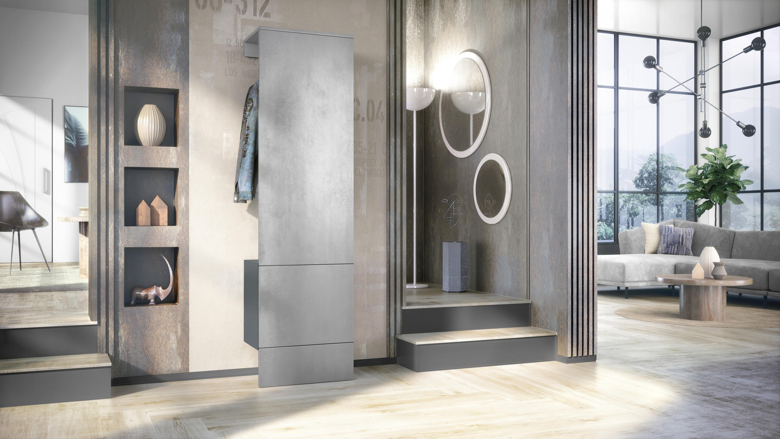GARDEROBE Carlton Paneel in Beton Oxid Optik - Hellgrau, Holzwerkstoff (52/193/35cm) - Vladon